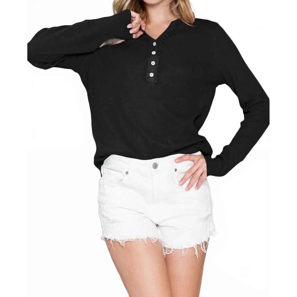 NEW SHEWIN waffle v neck henley top in black